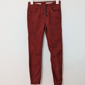 Anthropologie Pilcro High Rise Skinny Jacquard Floral Pants Orange Size 26